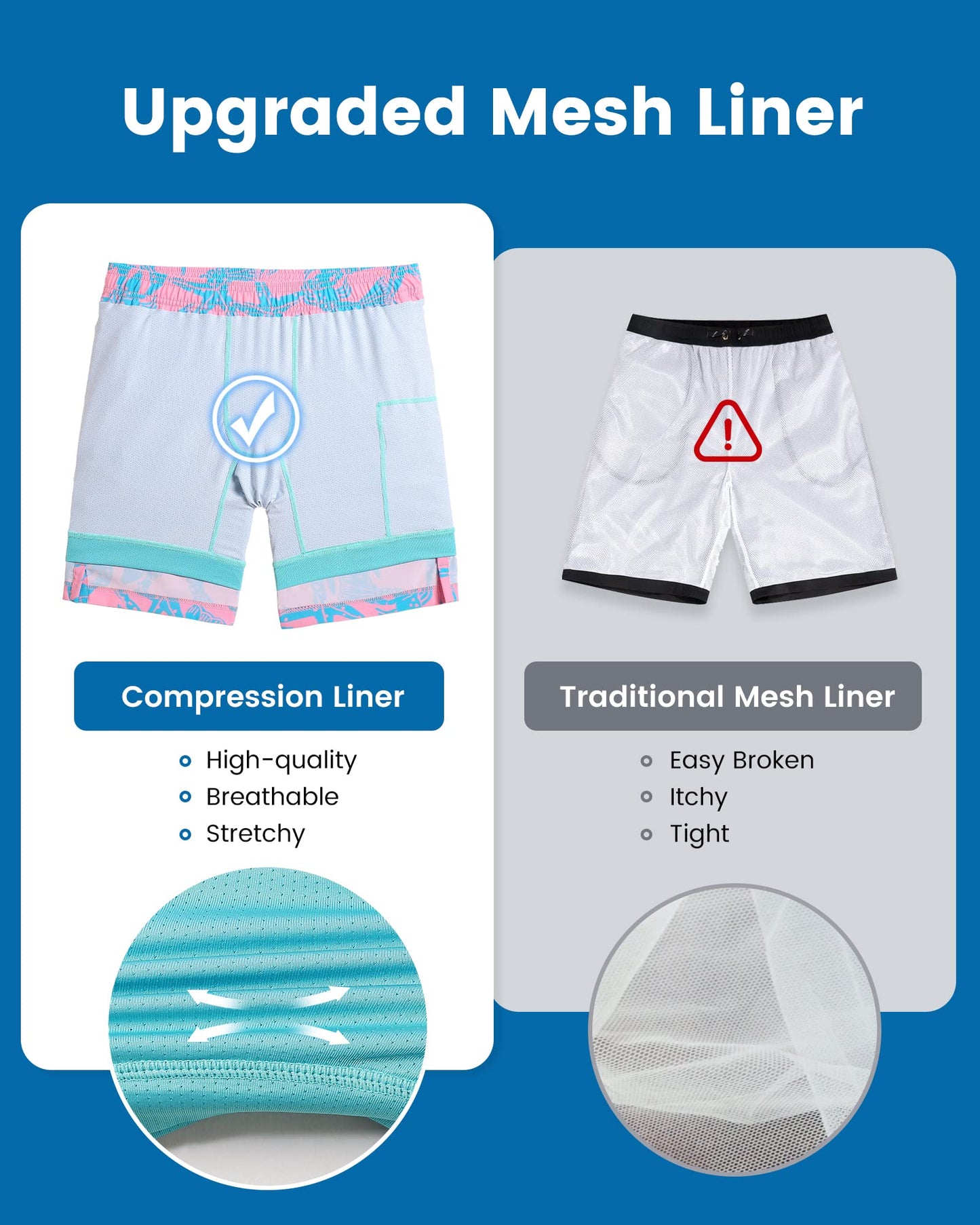 maamgic Mens Swim Trunks with Compression Liner 7 Inch Inseam Mens Bathing Suit Quick Dry Swimming Trunks Swimsuit Starfish Pink Green XX-Large