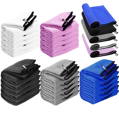 FINGER TEN Golf Towels Bulk for Golf Bags Men Women with Clip 16'' x 16'' Value 30 Pack, Microfiber Fabric Golf Towel for Mini Golf Tournament Fitness Yoga Hiking Camping (Multicolor)