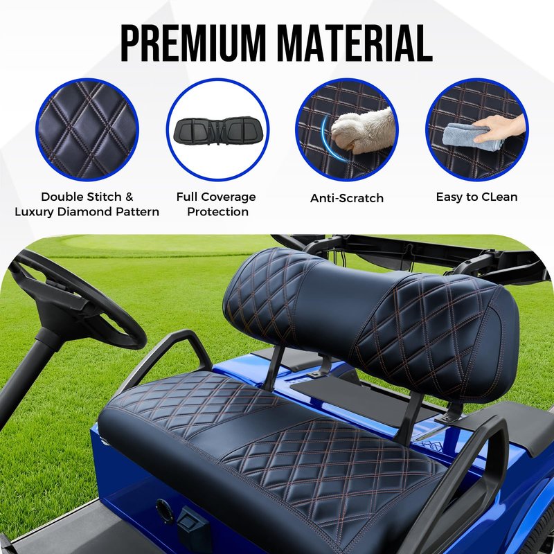 Tecoom Front and Back Seat Covers Custom Fit for EZGO TXT Golf Cart 2 Seats, OEM Fitted Vinyl Seat Cushion Protector Cover with Padded, No Stapler Required, Waterproof EZGO TXT Golf Cart Accessories