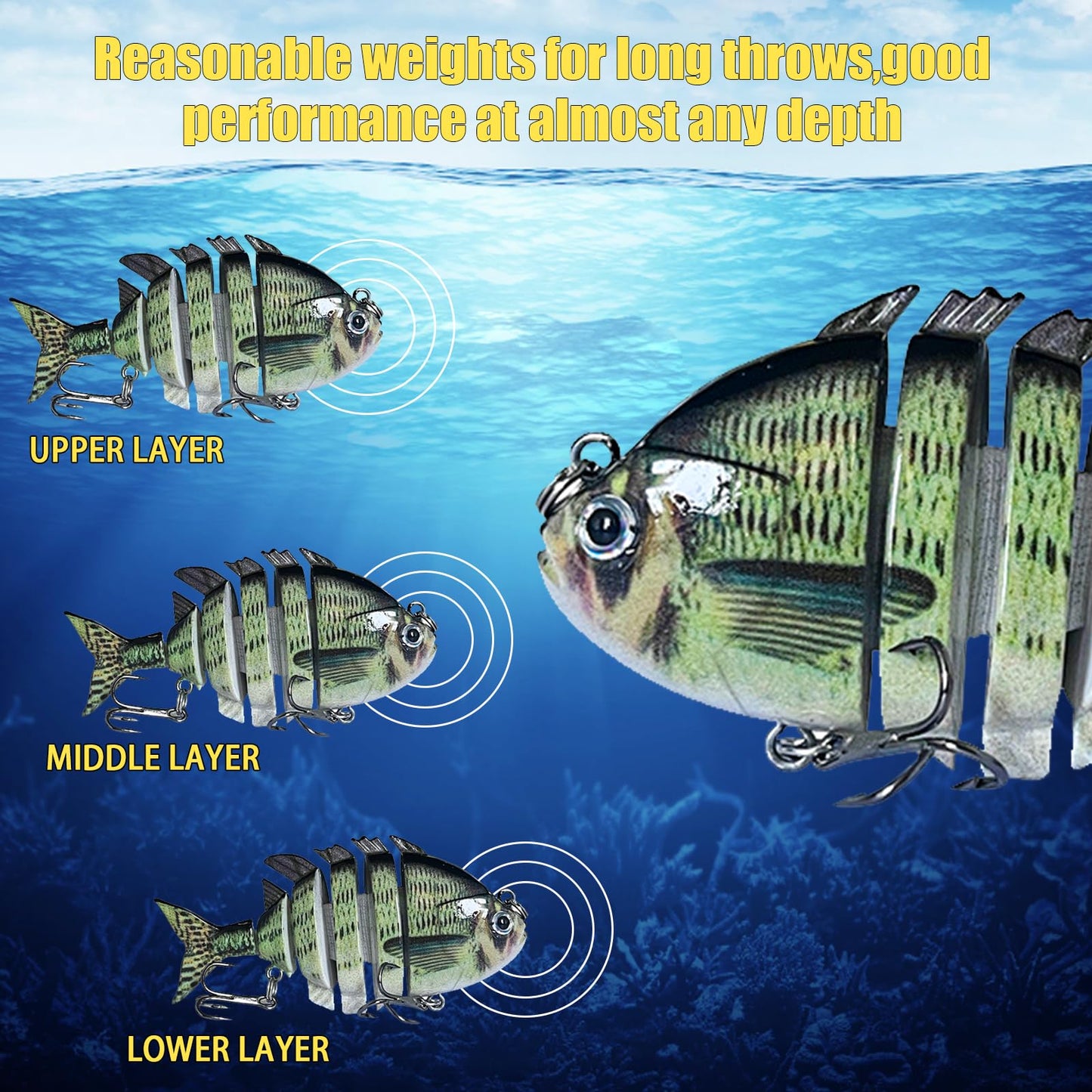 6Pcs Fishing Lures for Freshwater and Saltwater, Multi Jointed Swimbait for Bass Fishing, Lifelike 3D Bionic Swimming Bait Segment Robotic Bass Lures Slow Sinking for Trout Walleye Pike (Bionic-six)