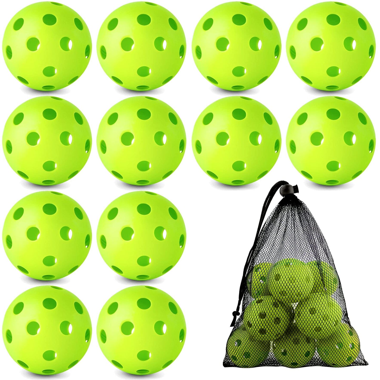Coopay 12 Pack Baseball Practice Balls Plastic Training Balls Lightweight Hollow Softballs with a Drawstring Bag for Hitting, Baseball Training Indoor Outdoor Use (Green)