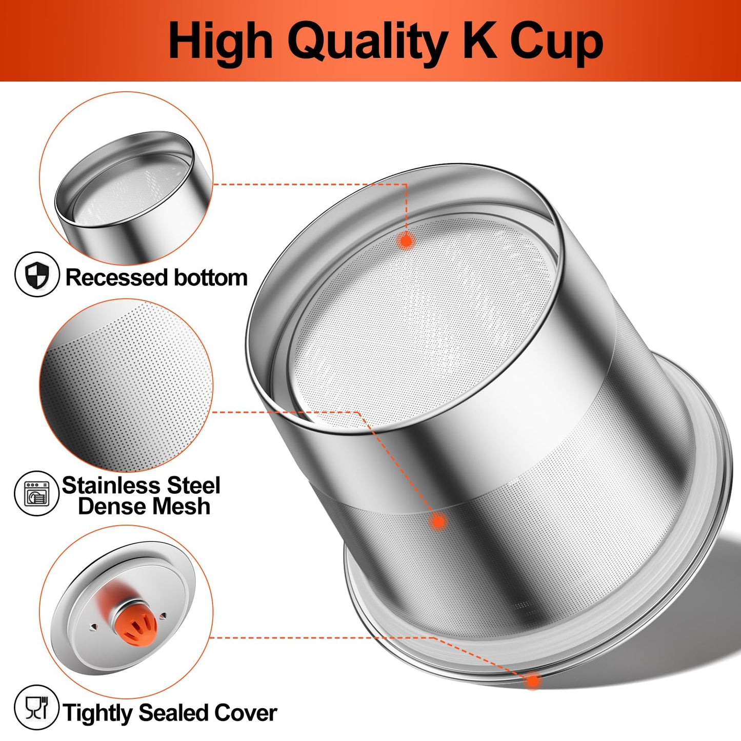 RETHONE Reusable K Cups and Coffee Pods, Stainless Steel K Cups Compatible with Keurig 2.0 and 1.0 Coffee Makers machine BPA-Free Refillable Coffee Filters (1)
