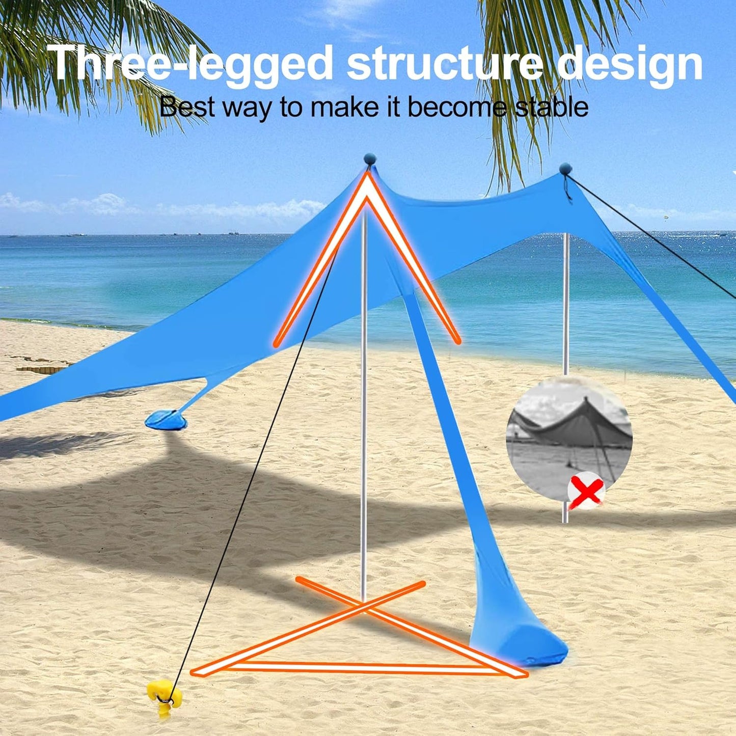 Skiennix Beach Canopy Tent - UPF 50+ UV Protection Sun Shade with Sandbags, Poles & Anti-Wind Ropes
