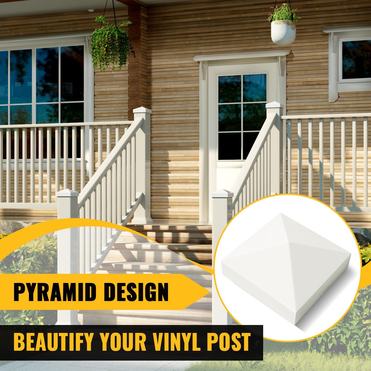 VIVIDA 4" x 4" Vinyl Post Caps (2-Pack), White PVC Pyramid Fence Post Top Caps for Actual 4" x 4" Vinyl Fence, Deck, Mailbox