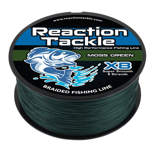 Reaction Tackle Braided Fishing Line - Pro Grade Power Performance for Saltwater or Freshwater Fish - Colored Fishing Line Braid for Extra Visibility - X8 Moss Green 30 Lb (1000 Yards)