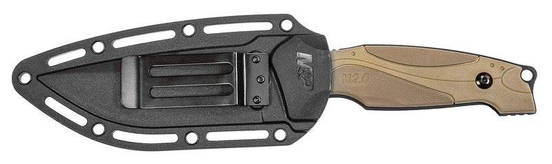 Smith & Wesson M&P M2.0 9in S.S. Full Tang Thin Fixed Blade Knife with 4in Drop Point Blade and Rubber FDE Handle for Outdoor, Tactical, Survival and EDC