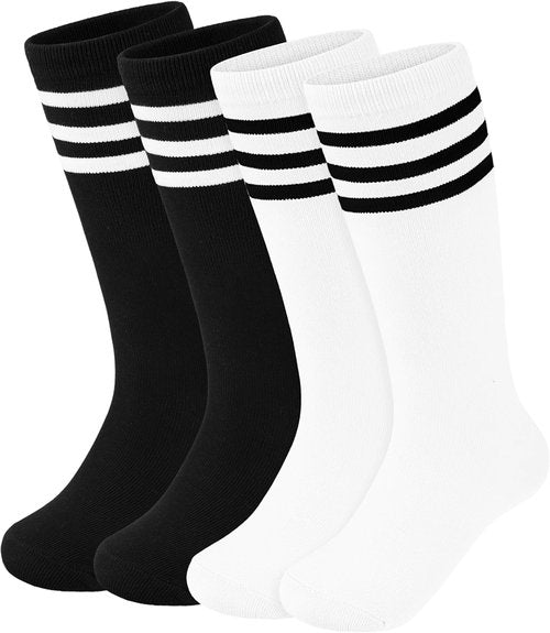 Hryrbay Kids Soccer Socks - Knee High Design with Three Stripes for Boys & Girls