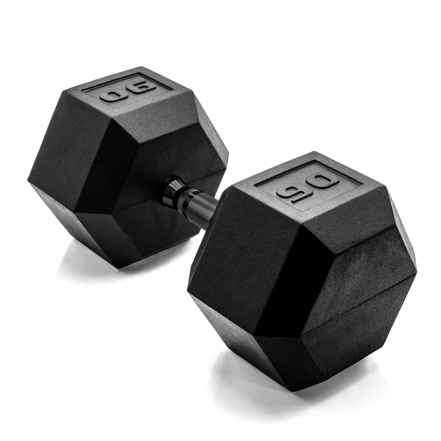 CAP 90 LB Rubber Coated Hex Dumbbell Weight, Rubber Free Weights for Home Gym Strength Training, Black Oxide Handle, Single