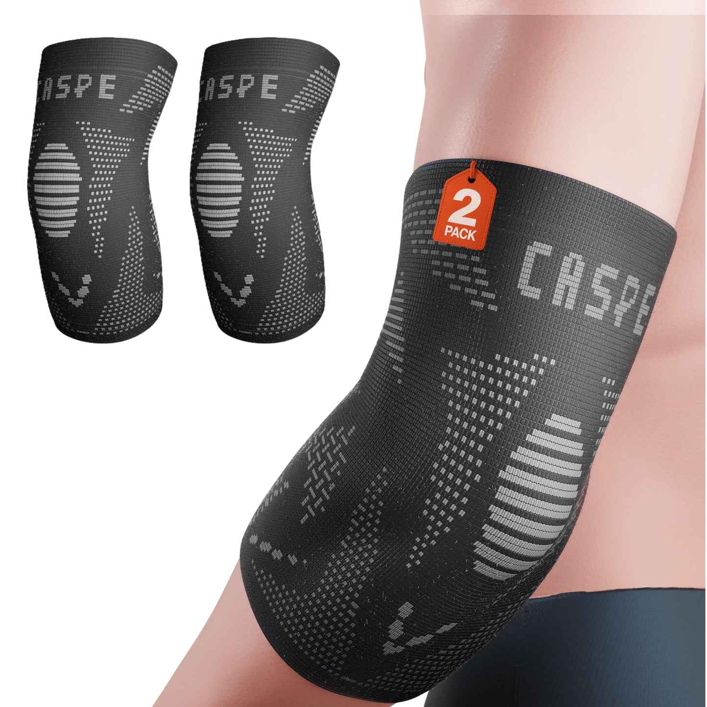 Caspe 2 Pack Elbow Compression Sleeve, Arm Compression Sleeve for Tennis Elbow, Unisex Elbow Sleeve for Men and Women, Support for Daily Activities (Black, Large)