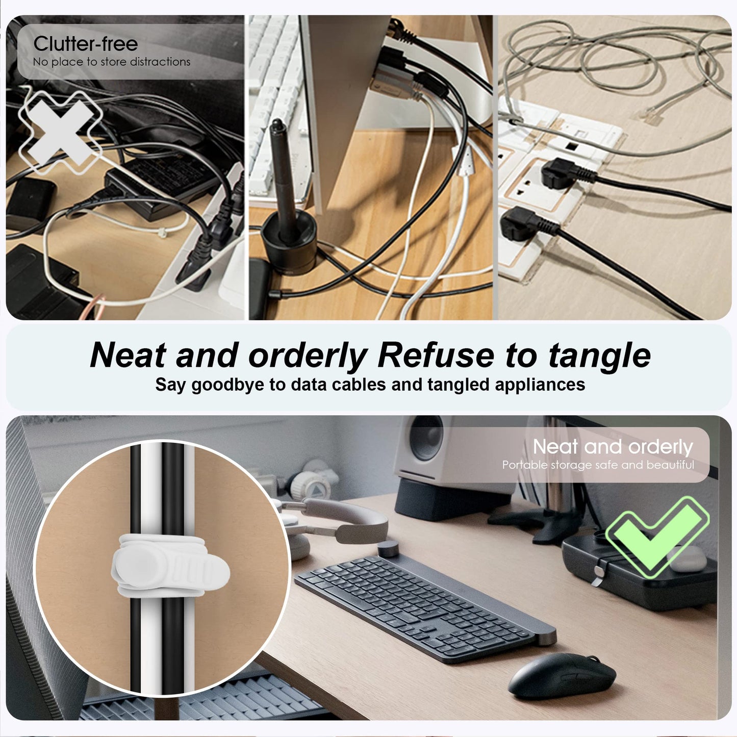 Nearockle Silicone Cable Ties Cord Organizer for Cable Management, 24Pcs 3" and 4.5" Reusable Cable Organizer Electronic Accessories for Home, Office, Kitchen, School, Travel (Multi)