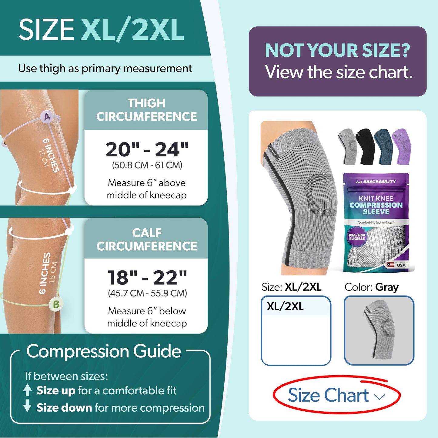 BraceAbility Knee Compression Sleeve - Knit Knee Pain Brace for Men or Women, Arthritis Relief, Meniscus Tear, Running, Workout, Sports, Swelling, Athletic Support for Joint Stability (XL/2XL Gray)