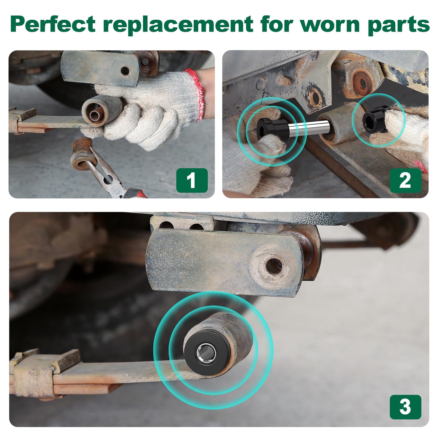 10L0L Complete Rear Leaf Springs & Shackles Bushing Sleeve kit for Club Car Precedent 2004-up Golf Cart, Replace OEM 102506601 102506301 102506401