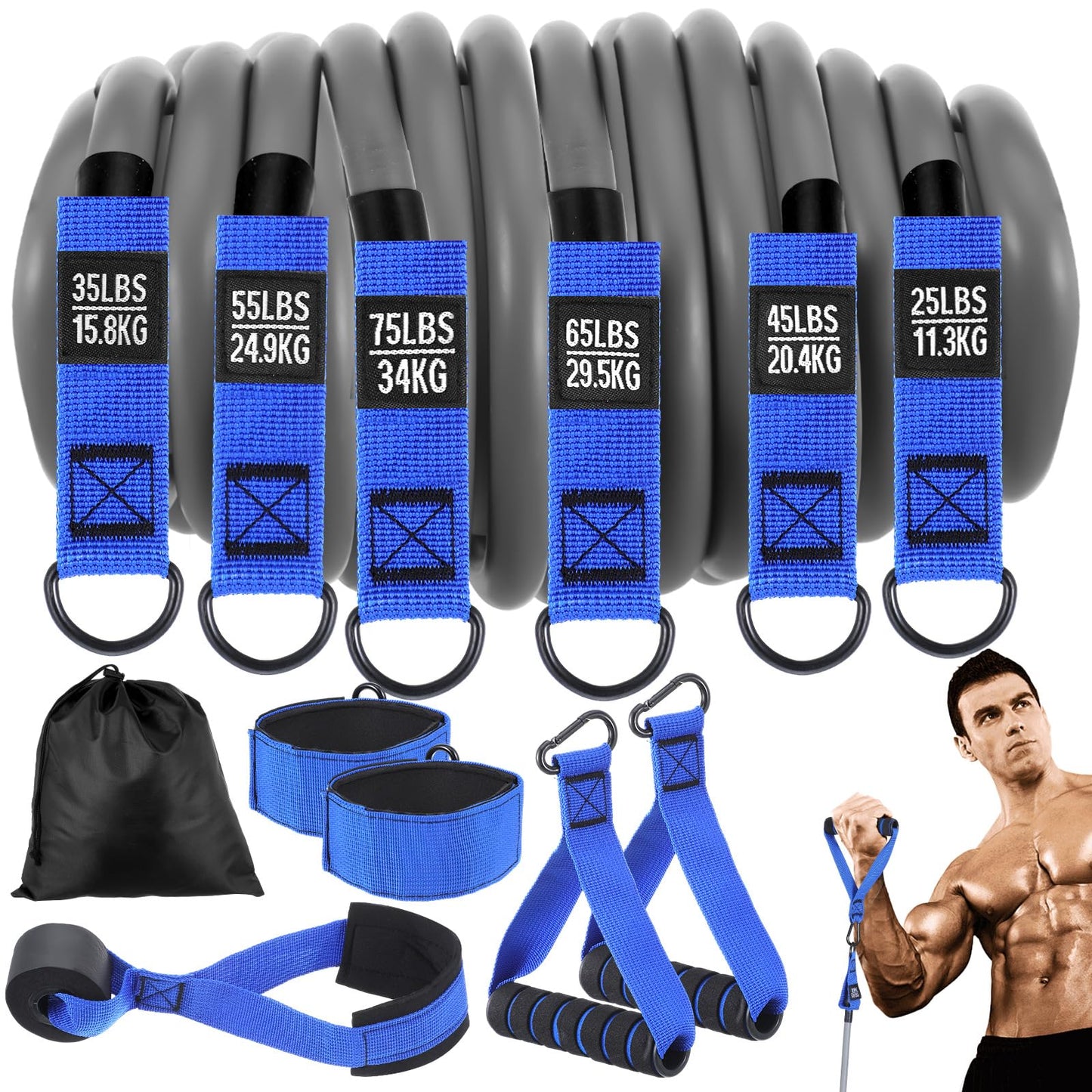 Kifmurase Heavy Resistance Bands for Working Out, 300lbs Exercise Bands with Handles, Workout Bands with Handles, Fitness Weight Bands for Men Muscle Strength Training Stretching Yoga