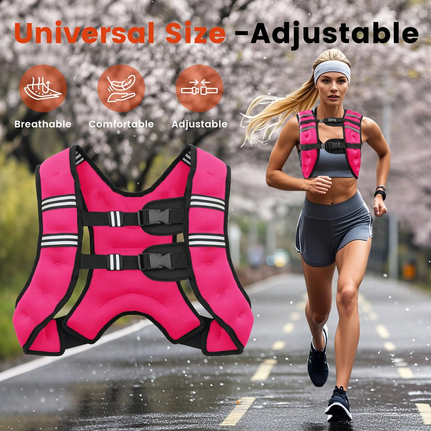 Poudee Weighted Vest, 16LB Weight Vest for Men Women, Body Weight Vests Adjustable with Reflective Stripe for Strength Training, Running, Training Workout, Jogging, Walking - 16LB, PINK