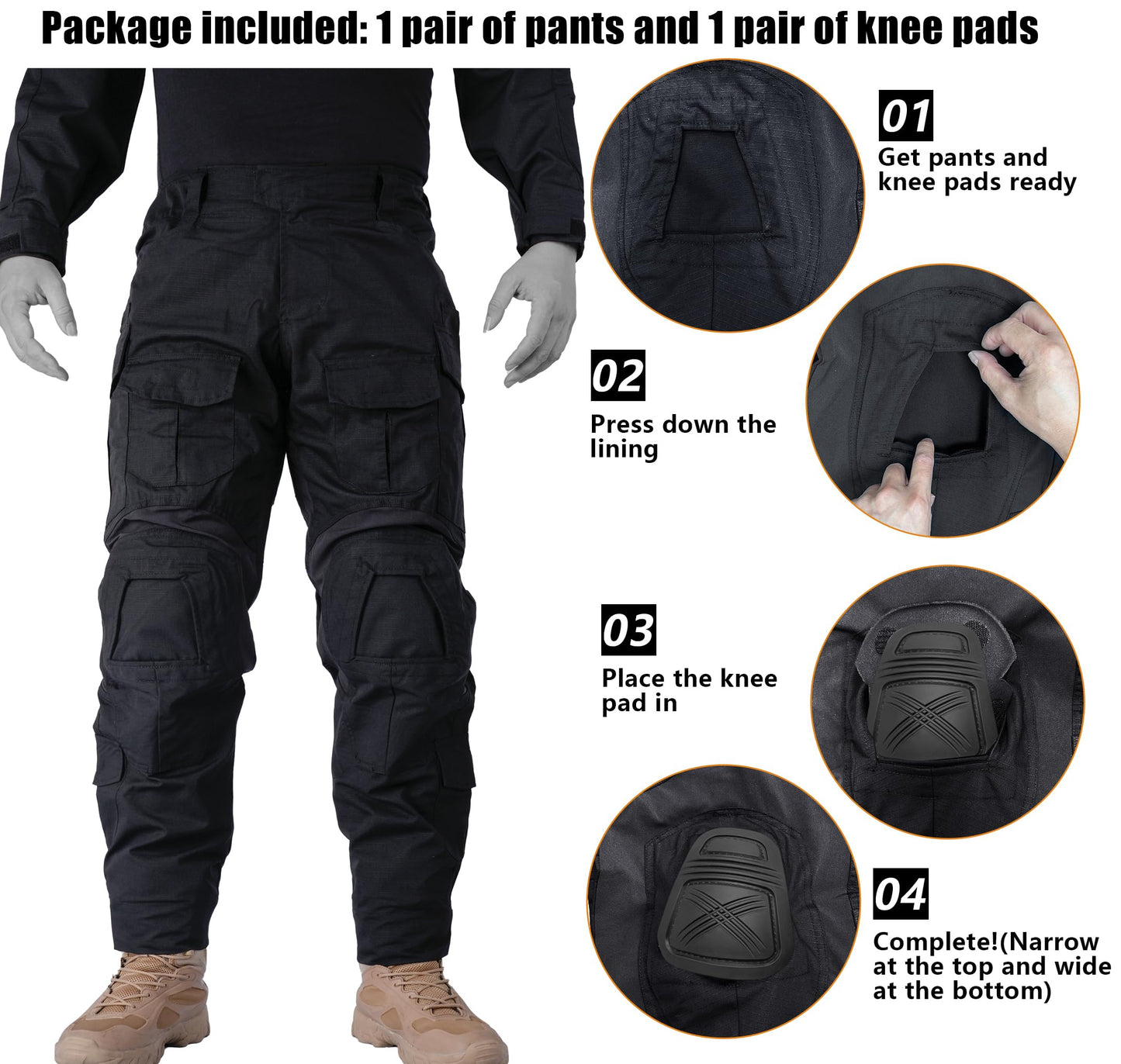 MERJAZ Men's Tactical Pants with Knee Pads Black 36