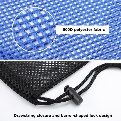 4Pcs Mesh Gear Bag - Large 19" x 27" Polyester Snorkel Backpack for Wetsuits & Swim Gear | Black & Blue