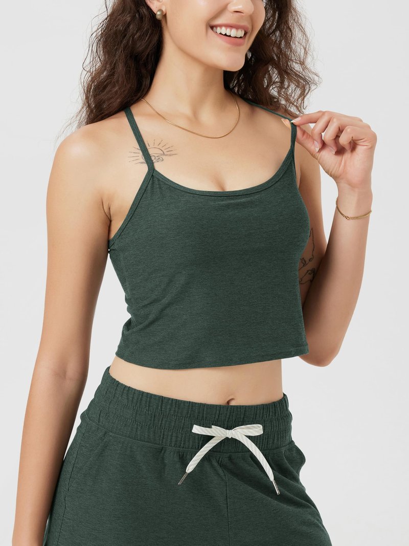 ODODOS Women's Slim Racerback Cropped Tank - odSTRATUM Tech Sports Bra, Ultra Soft UPF 50+ Cami Top with Built-in Bra, Aspen Heather, Small