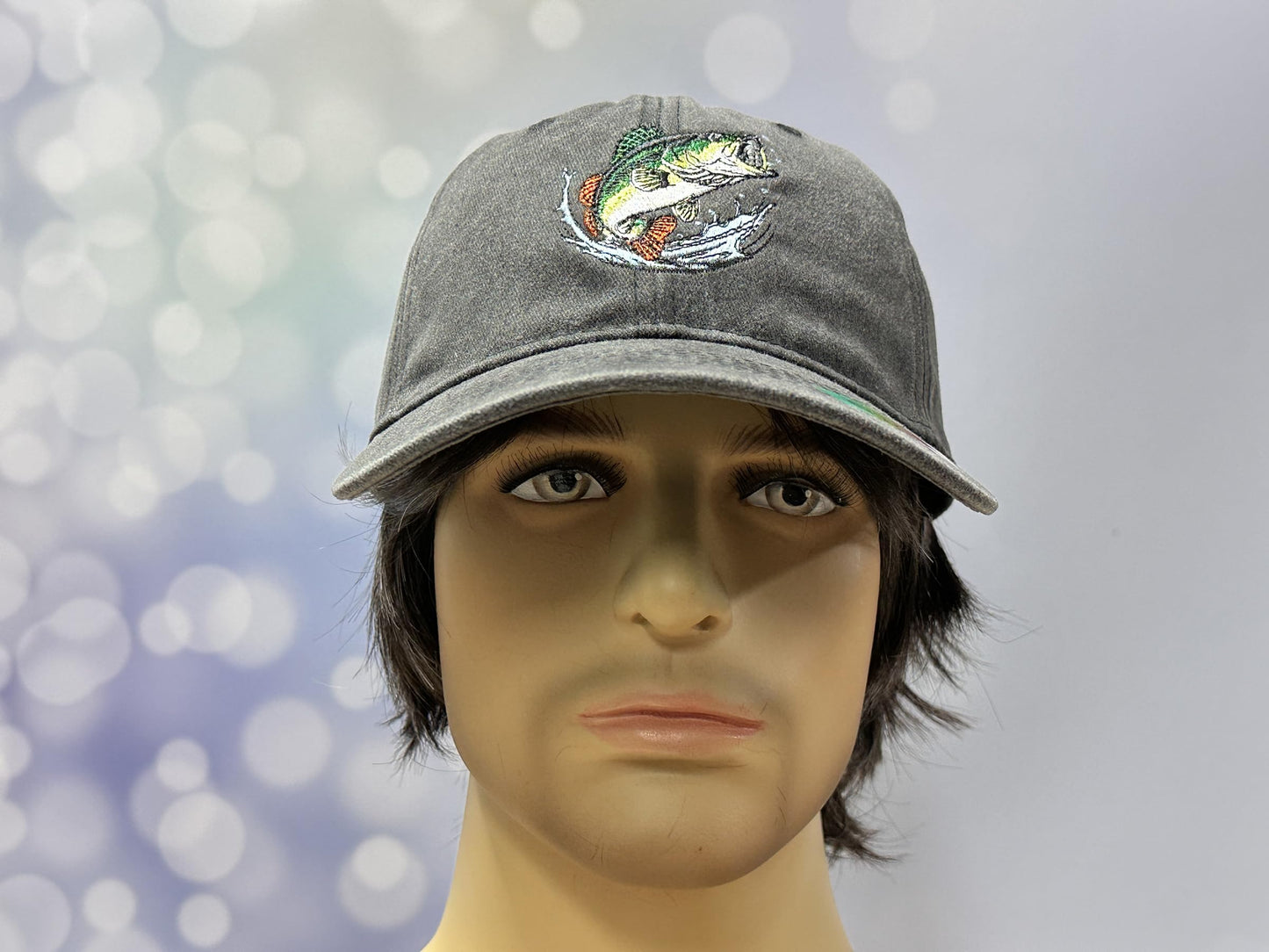 GDIQ Bass Fishing Hat, Gifts for Fisherman Angler Fish Lover, Boating Camping Outdoor Embroidered Baseball Cap, Adjustable Washed Black Dad Hat