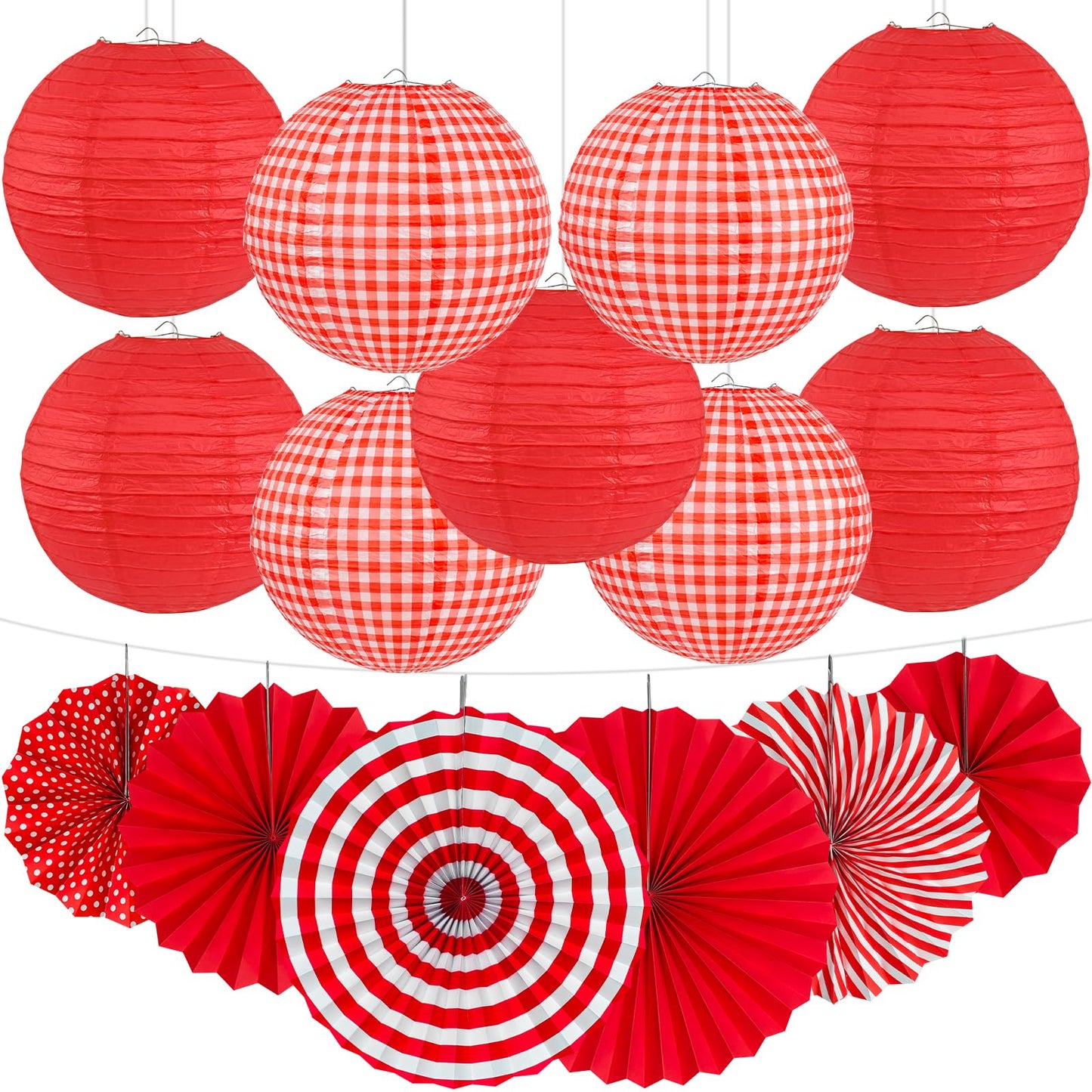 Peywot 15Pcs Red Party Decorations Supplies Set, Hanging Red Paper Lanterns Paper Fans for Home Decor Birthday Wedding Graduation Picnic BBQ Baby Shower Pizza Party