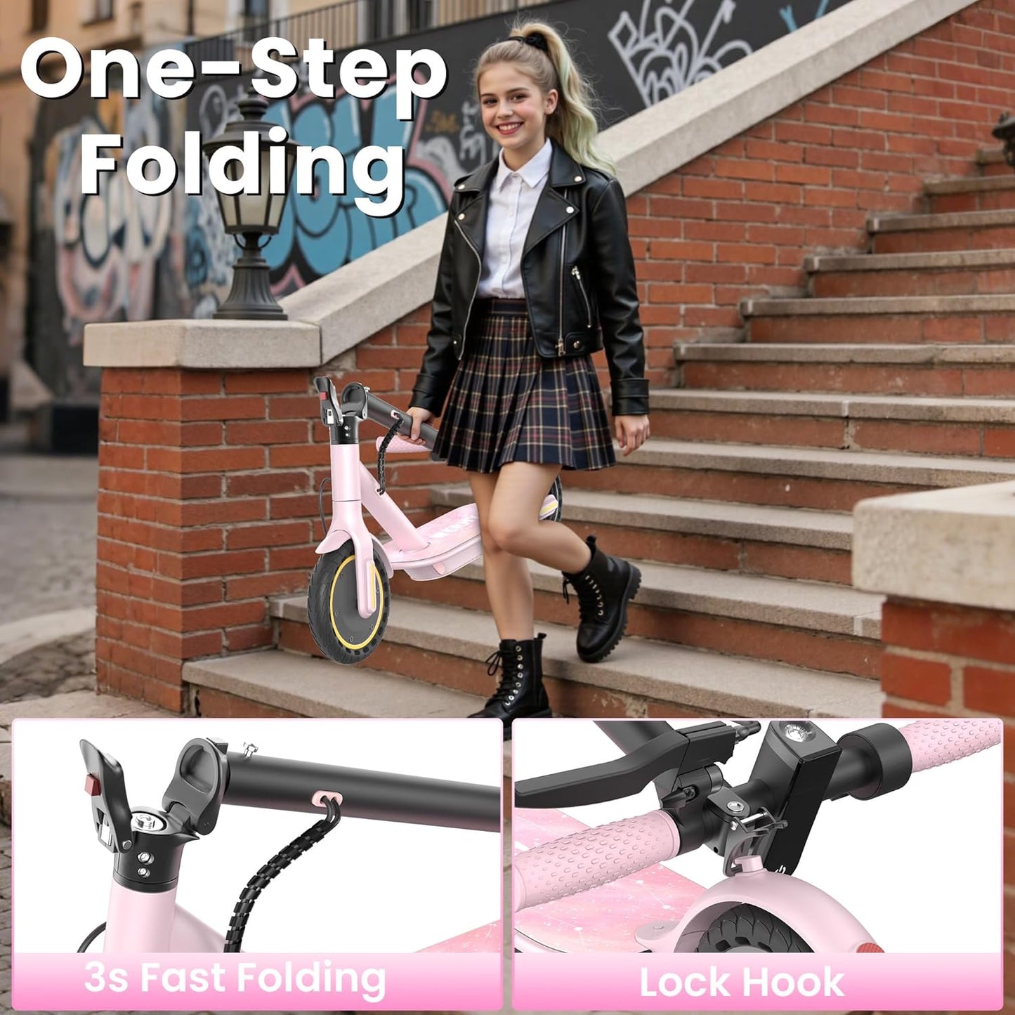 WERHY Foldable Kids Electric Scooter - 350W Motor, 12-16 Miles Range, 19 MPH Speed, Lightweight Design