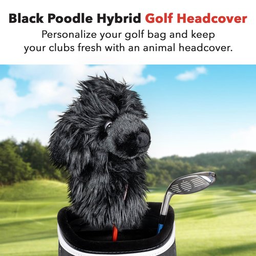Daphne's Headcovers Black Poodle Hybrid Headcover | Premium Hybrid and Fairway Wood Headcovers | Funny Golf Covers | Stylish Protection for Clubs | Men's Golf Gear | Hybrid Headcover for Men and Women