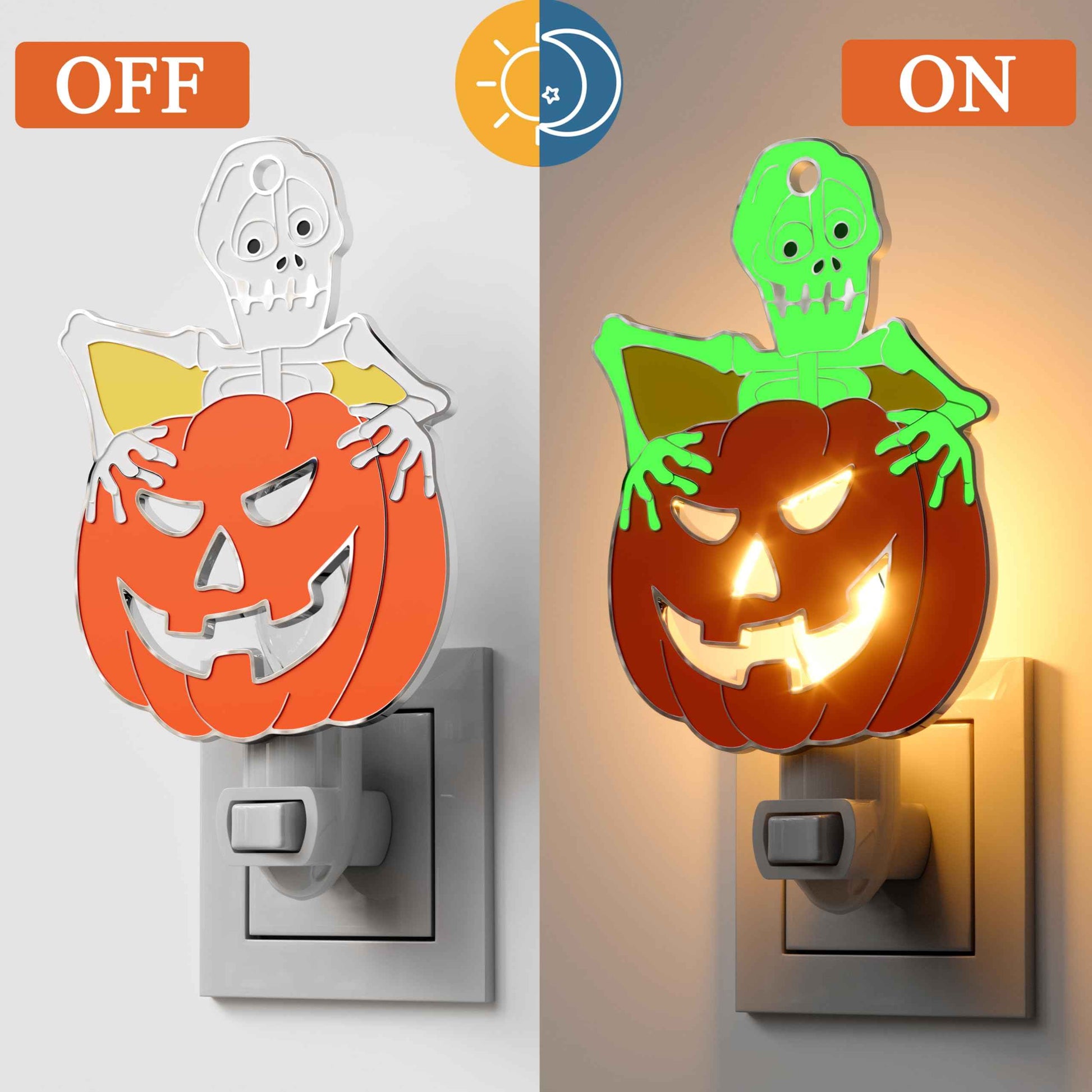 KUNDGLA Night Lights Plug into Wall,Halloween Skull Pumpkin 7W Plug in Night Light Dusk to Dawn 3000K Warm White Nightlight Switch-On/Off for Adult Kids Room Bathroom Hallway Kitchen Home Party Decor