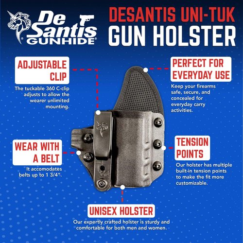 DeSantis Uni-Tuk IWB Gun Holster - Kydex Holster IWB, Concealed Carry, Compatible with Springfield Hellcat and Hellcat OSP - Right Hand Draw, Black