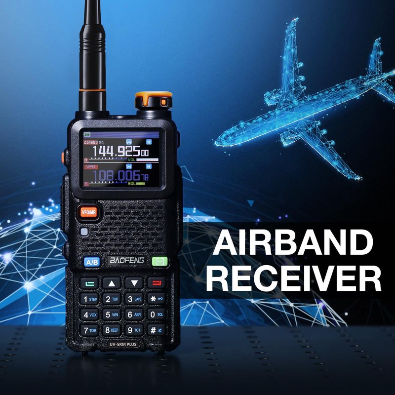 BAOFENG UV-5RM PLUS GPS Ham Radio Handheld, 10W Long Range Two Way Radio, Airband NOAA FM Multi-Band Receiver, 640CH 10 Zones, with 2500mAh Type-C Rechargeable Battery, Speaker Mic & Programming Cable