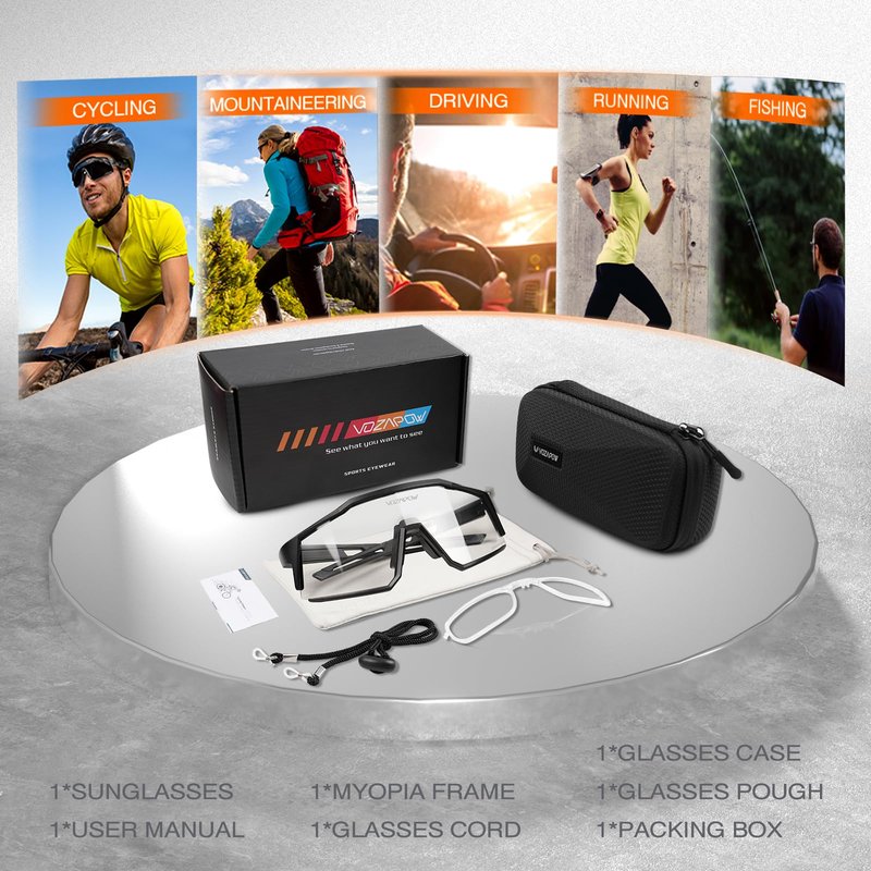 VOZAPOW Photochromic Sports Sunglasses XL for Men Women, TR90 Frame Cycling Glasses for Baseball, Running, Hiking