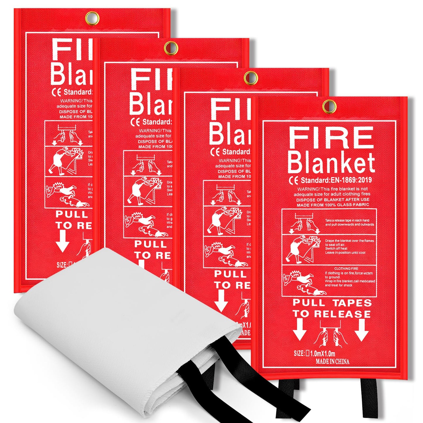 DOKIBI Emergency Fire Blanket, 4 Pack 40” x 40” Fiberglass Fire Suppression Fireproof Blanket with Double-Sided Silicone Coating for Home, Kitchen, Fireplace, Grill, Car, Office, Warehouse