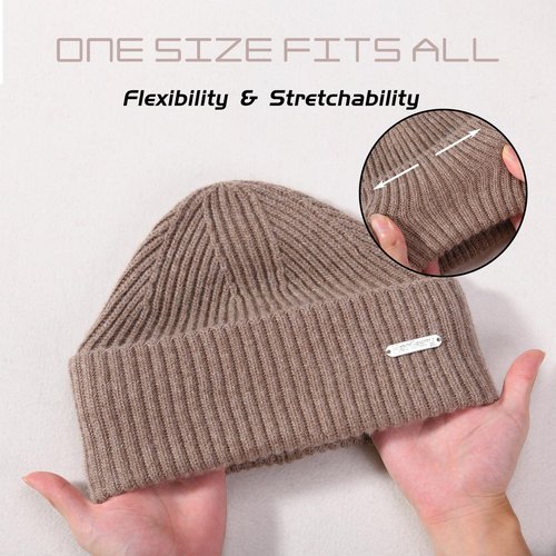 Harikery Wool Blend Knit Beanie hat for Women man Warm Soft Cashmere Beanie Unisex Cozy Skull Cap Winter Headwear Brown