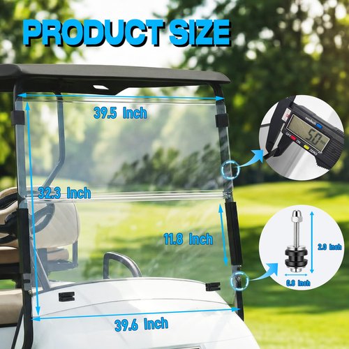 Foldable 3/16"(5MM) Thick Front Golf Cart Windshield Replacement for EZGO TXT 2014-Up Anti-UV Impact Resistant Acrylic with Heavy Duty Hinges Clear