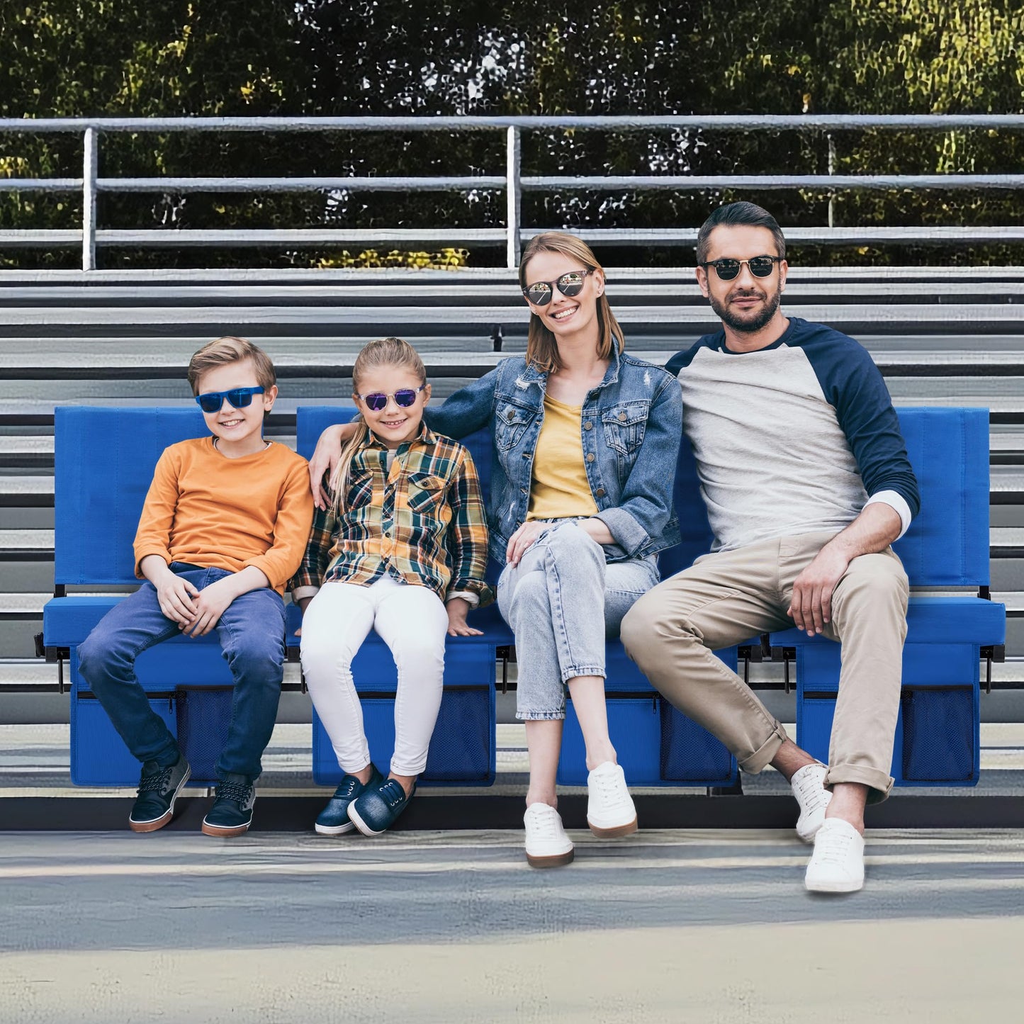 Aliphon Stadium Seat for Bleachers with Back Support and Cushion, Bleacher Seats with Shoulder Strap and Cup Holder, Padded Portable Folding Comfort Stadium Chair, for Sports Events, Blue (1pcs)