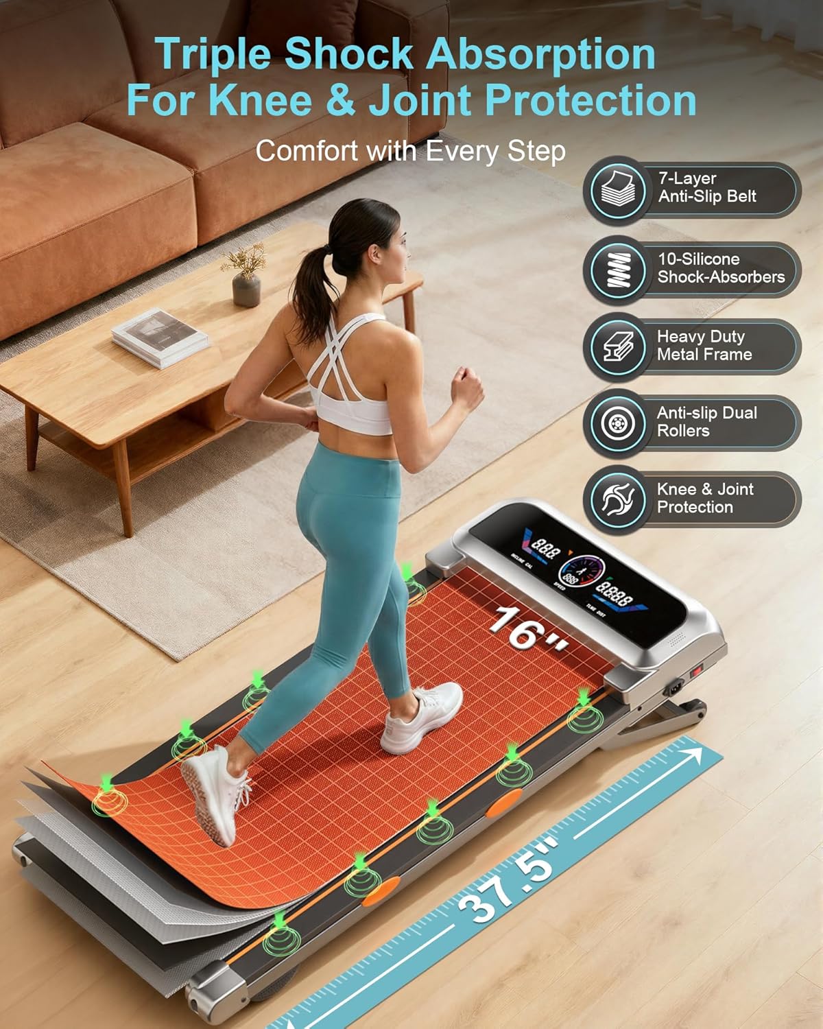 Skiennix Walking Pad - 4 in 1 Foldable Under Desk Treadmill with 12% Incline & Adjustable Height | 350LBS Capacity, LED Display