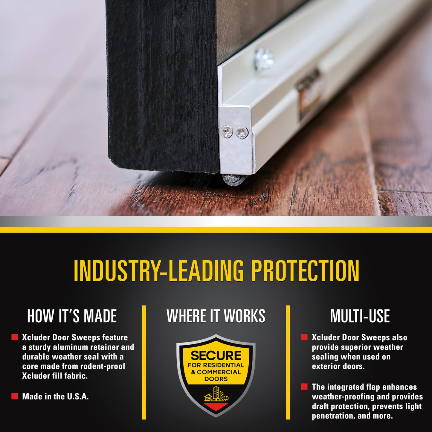 Xcluder 48 in. Low-Profile Door Sweep, Aluminum 2-Pack, Seals Out Rodents & Pests, Enhanced Weather Sealing, Easy to Install; Door Seal Rodent Guard; Rodent Proof Door Sweep