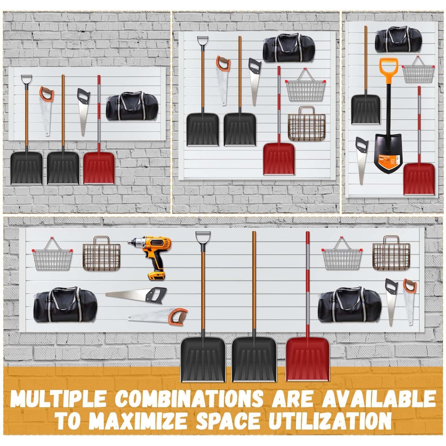 Landical PVC Slat Wall Panels 4 x 4 Ft, 4 Panels, Garage and Home Organizer Storage System for Tool Organization, Peg Board Storage Rack, White