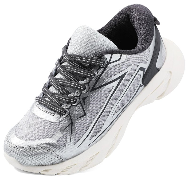 HOMEHOT Boys Girls Lightweight Breathable Sneakers Strap Athletic Tennis Shoes for Running Walking (Toddler/Little Kid/Big Kid) Color Sliver Size 12