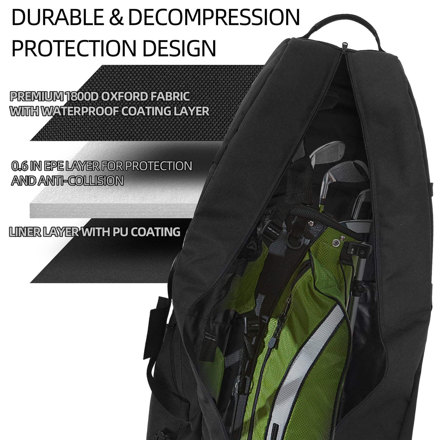 TurnWay Foldable Padded Golf Travel Bag, Heavy Duty 900D Polyester Waterproof Bag Cart Bag with Wheels, Soft-Sided Spacial Size for Golf Gear Transportation(Black)