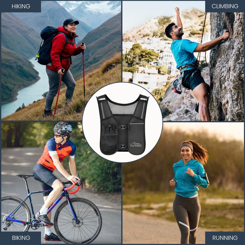 Running Vest with Water Bottle – Lightweight, Breathable Designed Reflective Hydration Vest with 6 Pockets – Adjustable Running Backpack for Men & Women, Ideal for Marathon & Night Trainings