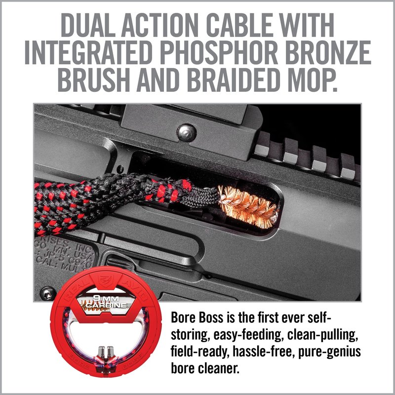 Real Avid Bore Boss Gun Cleaning System | Rapid Pull Through Barrel & Bore Cleaning Cable with Integrated Brush & Mop for Quick & Mess Free Gun Cleaning