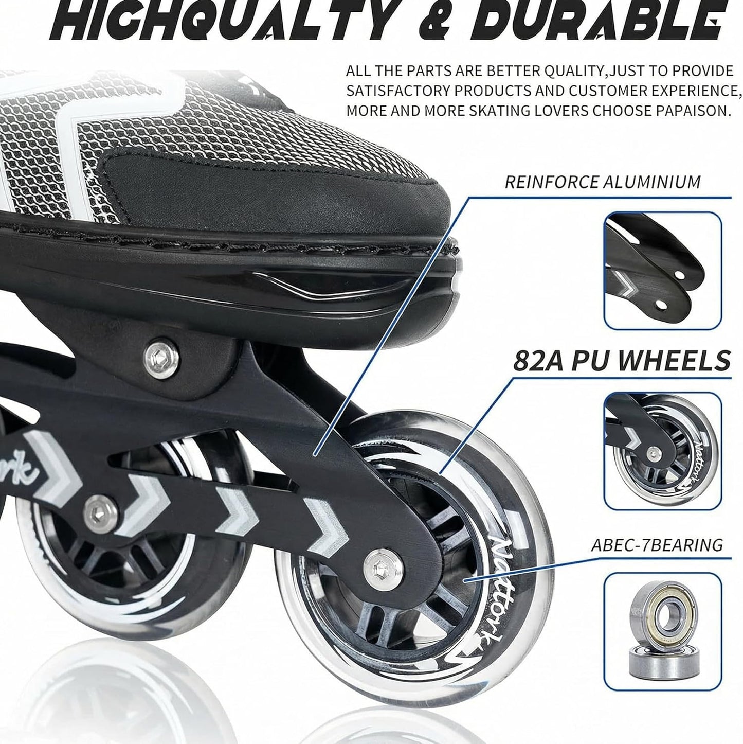 Nattork Adjustable Inline Skates - Perfect for Adults & Teens | Indoor & Outdoor Use, Ideal for Beginners