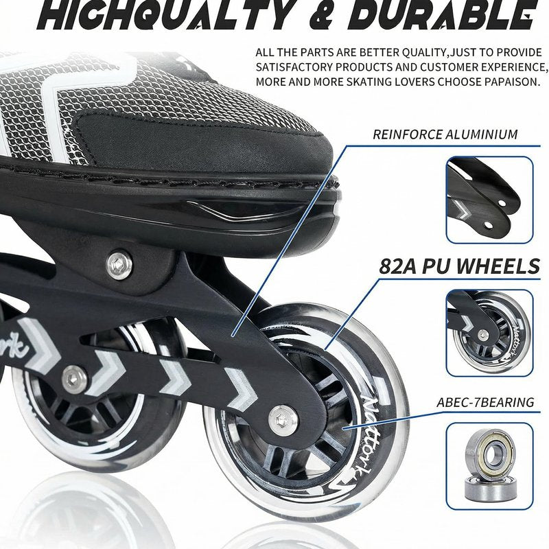 Nattork Adjustable Blades Roller Skates for Adults Women and Men,Outdoor & Indoor Black Inline Skates for Kids,Boys,Beginners, Men Size 9 10 11 11.5