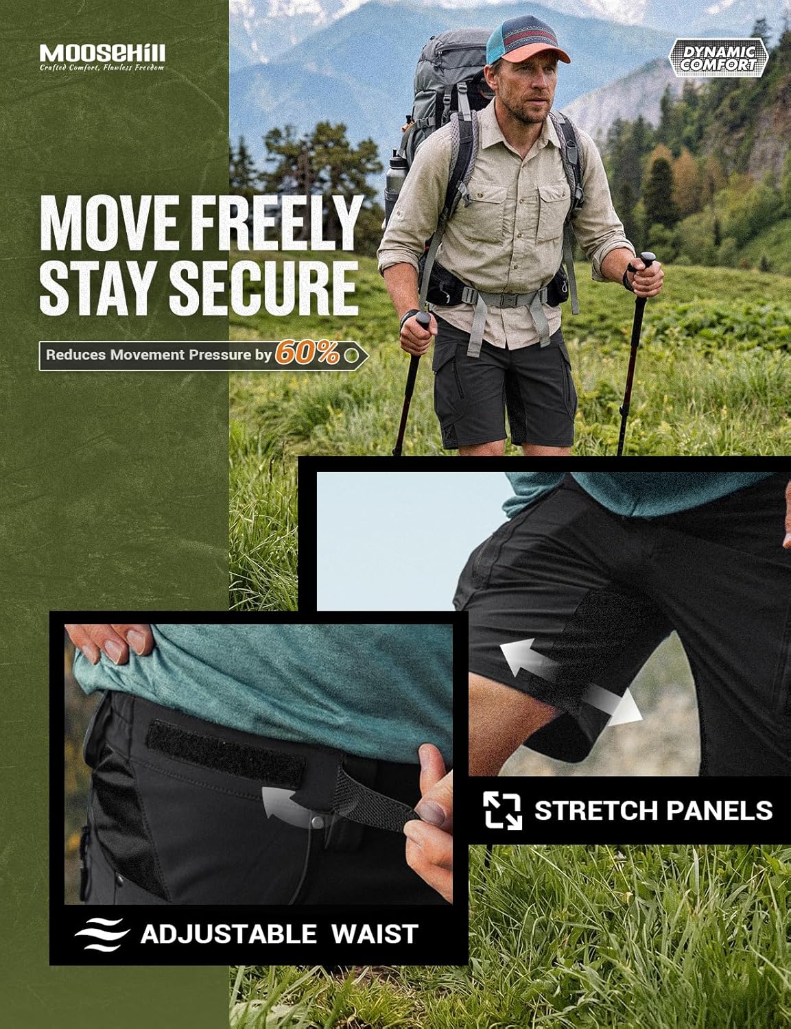Moosehill Men's Hiking Cargo Shorts - Quick Dry Lightweight Stretch for Outdoor Adventures | 9 Pockets