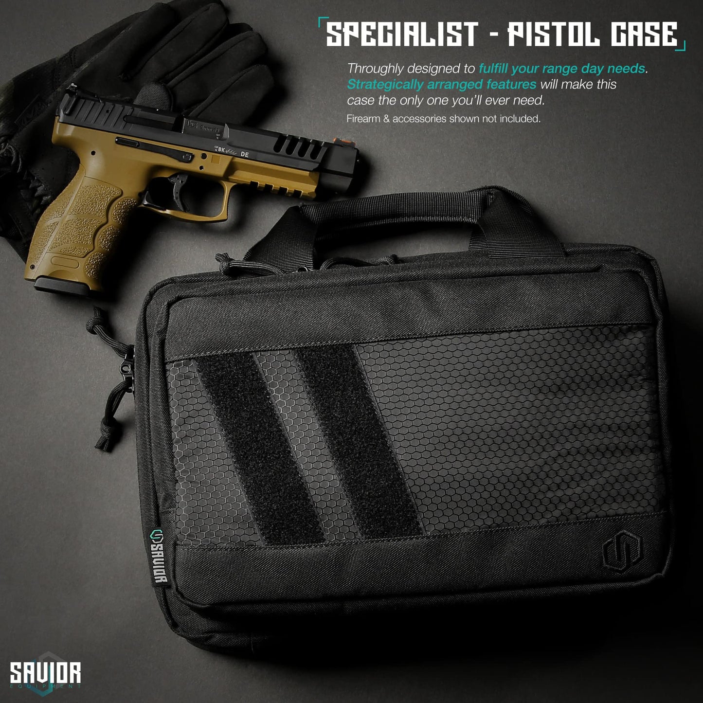Savior Equipment Specialist Series Tactical Double Scoped Handgun Firearm Case Pistol Bag For Outdoor Hunting Shooting Range, Lockable Compartment