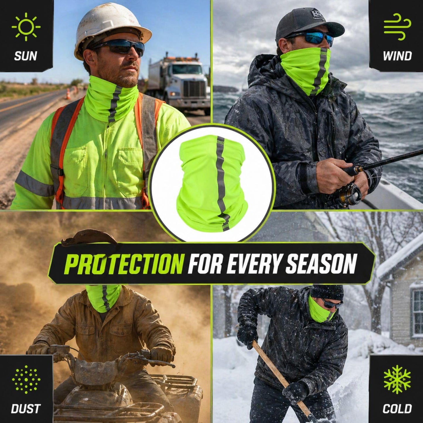 SATINIOR 4 Pcs Neck Gaiter Face Mask for Men Reflective Face Cover Scarf Summer UV Sun Protection Balaclava Bandana for Work(Green)