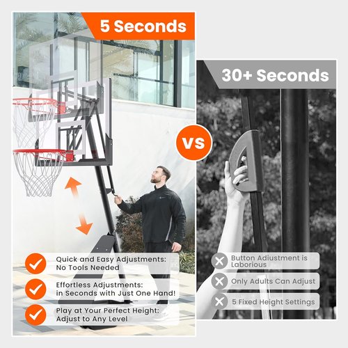 Feelwin Basketball Hoop - Adjustable 10ft Height | Durable 45/48in Steel Frame for Youth & Adults