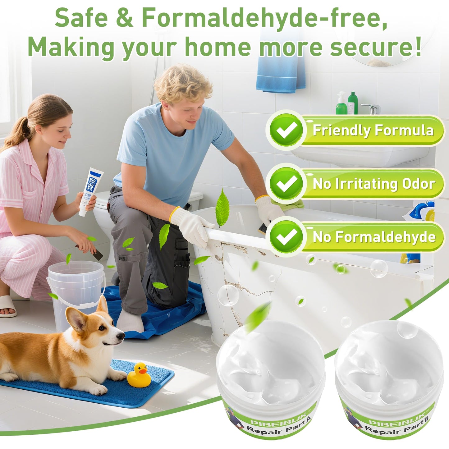 PIBEIBUK Surface Repair Kit for Tubs, Tiles, Countertops - Fixes Chips, Cracks, Scratches, Holes (Fiberglass, Porcelain, Stone, Acrylic)