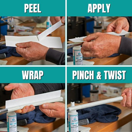 Brampton Basic Golf Grip Kit for Golf Club Regripping - 15 Premium 2"x10" Golf Grip Tape Strips, & 4 oz HF-100 Non-Toxic, Non-Flammable, Odorless Golf Club Grip Solvent