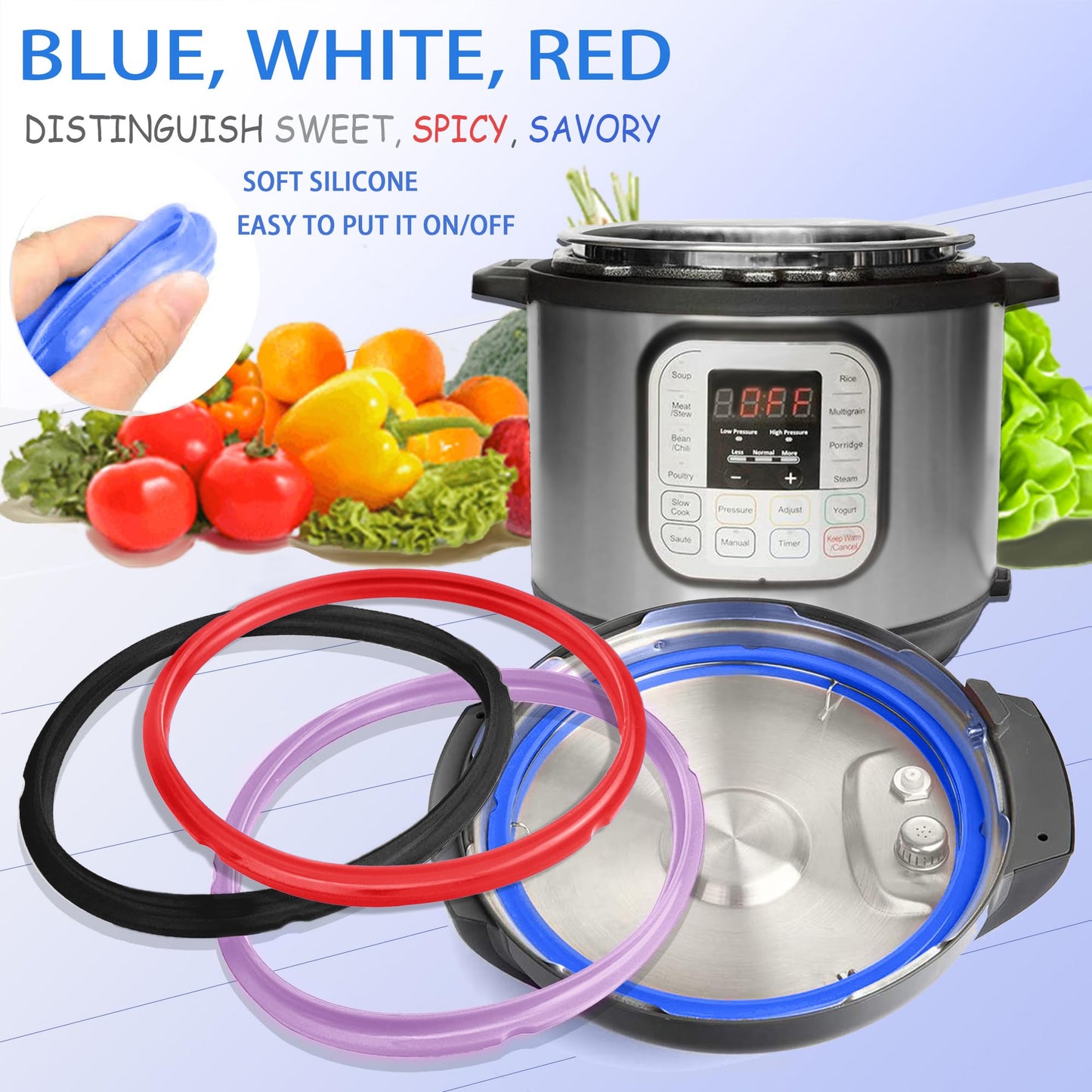 Beaquoei 4 Pack 8 QT Silicone Sealing Ring for Instanpot Replacement Silicone Gasket Seal Rings with 4 Colors with 4 Float Valve Seal Gasket, Fits Duo/Plus 8, Ultra 8, Lux 8, Smart 8, Nova 8, CSG 8