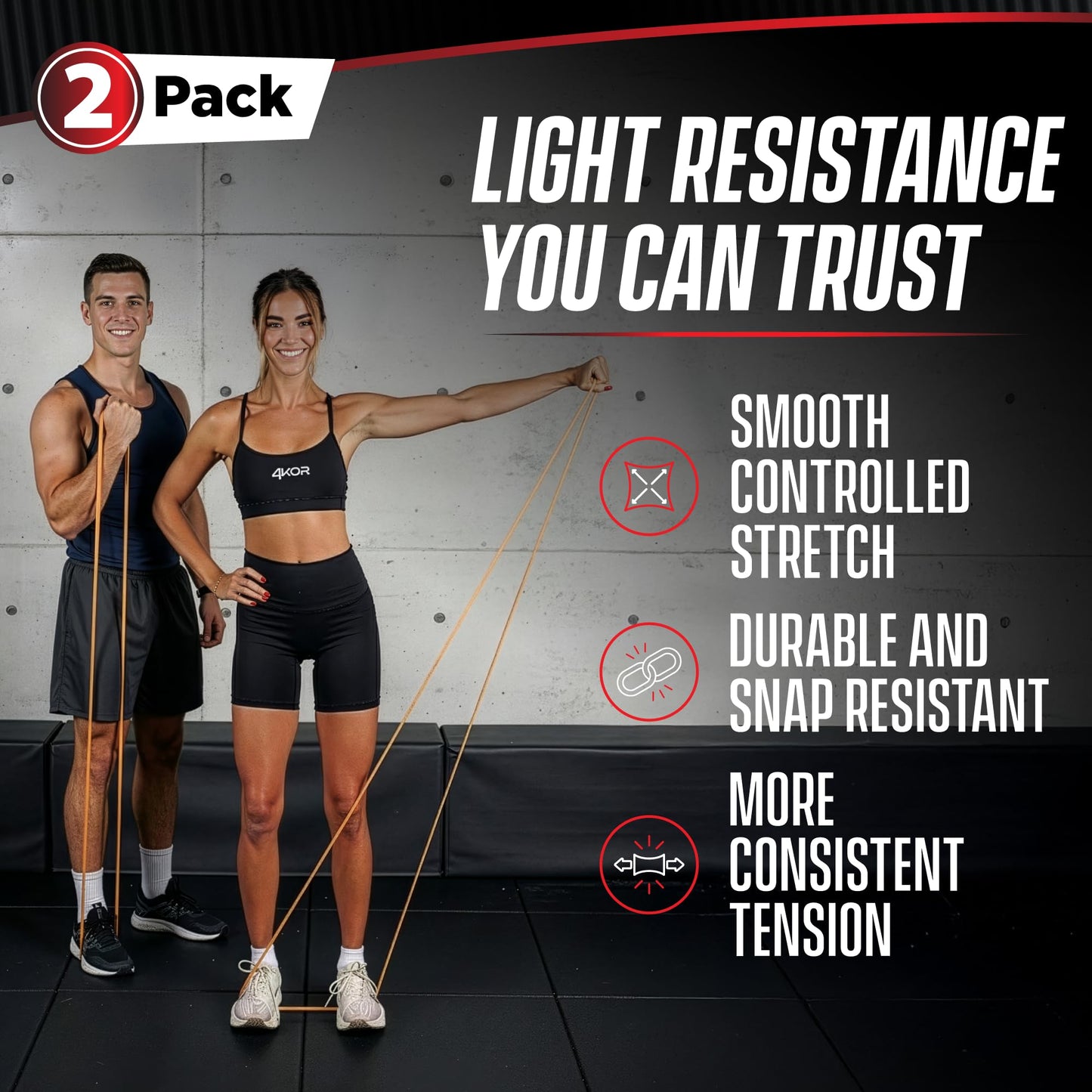 4KOR 41” Resistance Band 2-Pack – 5–15 lb Exercise Bands with a Satisfying Stretch from Sri Lankan Latex – Long Fitness Loops for Physical Therapy, Stretching, Workout or Light Pull-Up Assistance